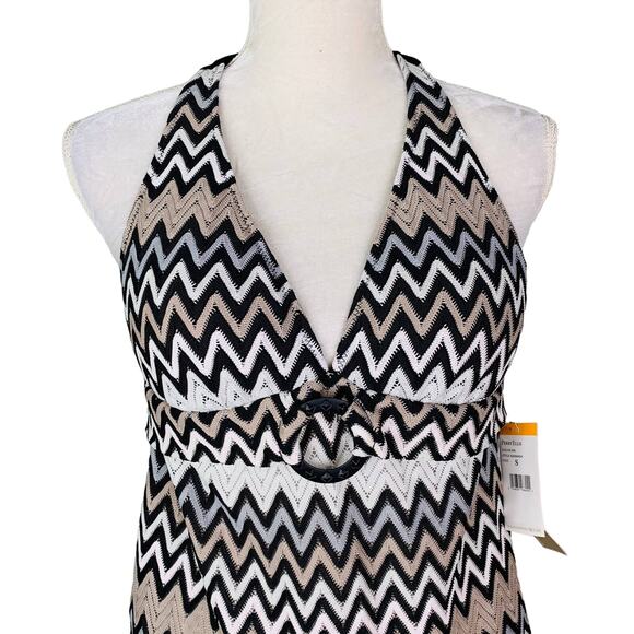 Perry Ellis Tankini Top S Black White Gray Taupe Chevron Removable Pads New - Picture 10 of 11